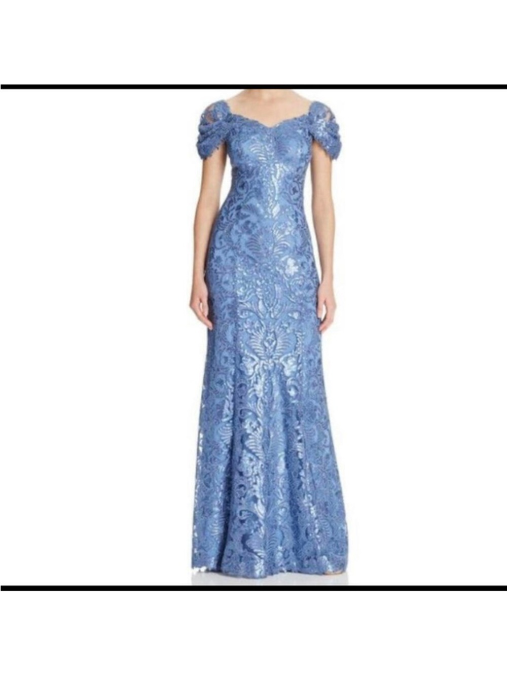 Tadashi Shoji Lace Off-Shoulder Tea Length Gown